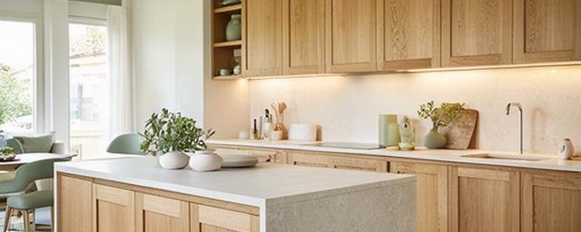 Cucina con ante in rovere massello e isola centrale in una casa privata vicino a Como